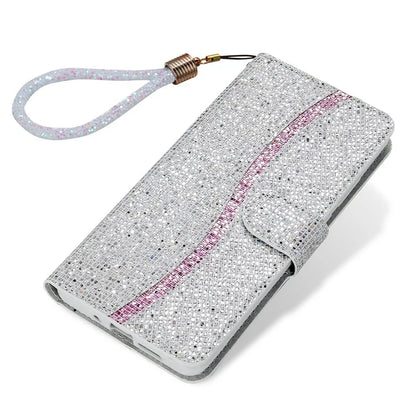For Samsung Galaxy A15 5G Leather Case Glitter Splicing Phone Cover with Wallet Card Slots