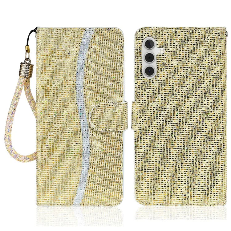 For Samsung Galaxy A15 5G Leather Case Glitter Splicing Phone Cover with Wallet Card Slots