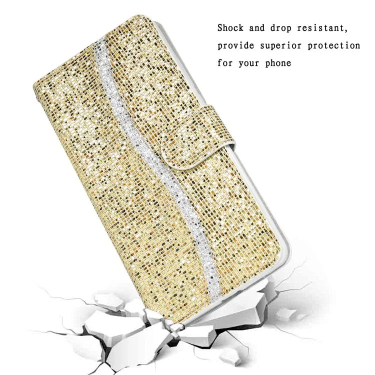 For Samsung Galaxy A15 5G Leather Case Glitter Splicing Phone Cover with Wallet Card Slots