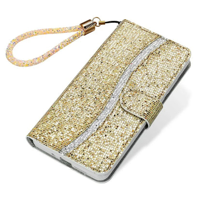 For Samsung Galaxy A15 5G Leather Case Glitter Splicing Phone Cover with Wallet Card Slots