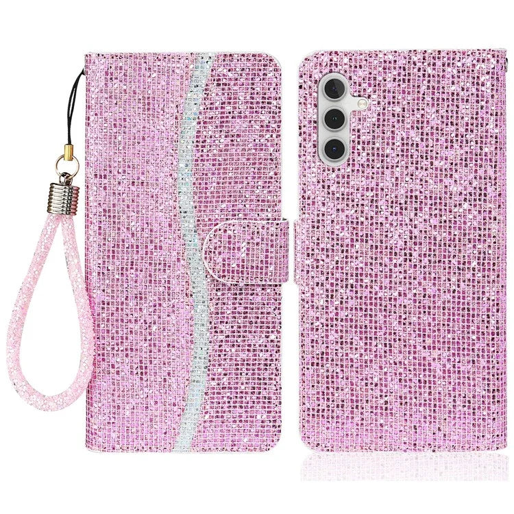 For Samsung Galaxy A15 5G Leather Case Glitter Splicing Phone Cover with Wallet Card Slots