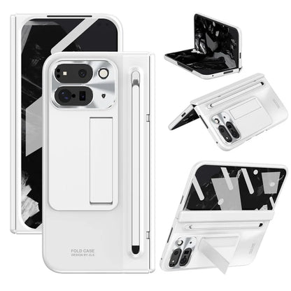 For Google Pixel Fold 2 Case Kickstand Hinge PC Phone Cover with Tempered Glass Film, Stylus