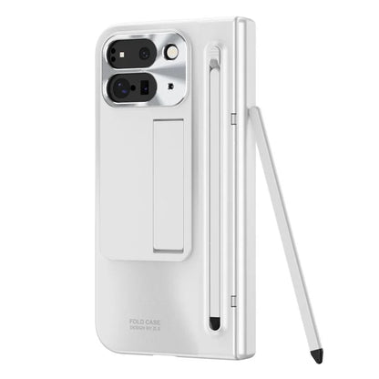 For Google Pixel Fold 2 Case Kickstand Hinge PC Phone Cover with Tempered Glass Film, Stylus
