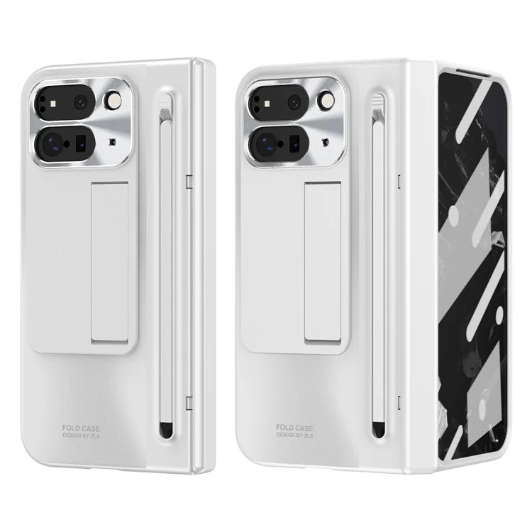 For Google Pixel Fold 2 Case Kickstand Hinge PC Phone Cover with Tempered Glass Film, Stylus