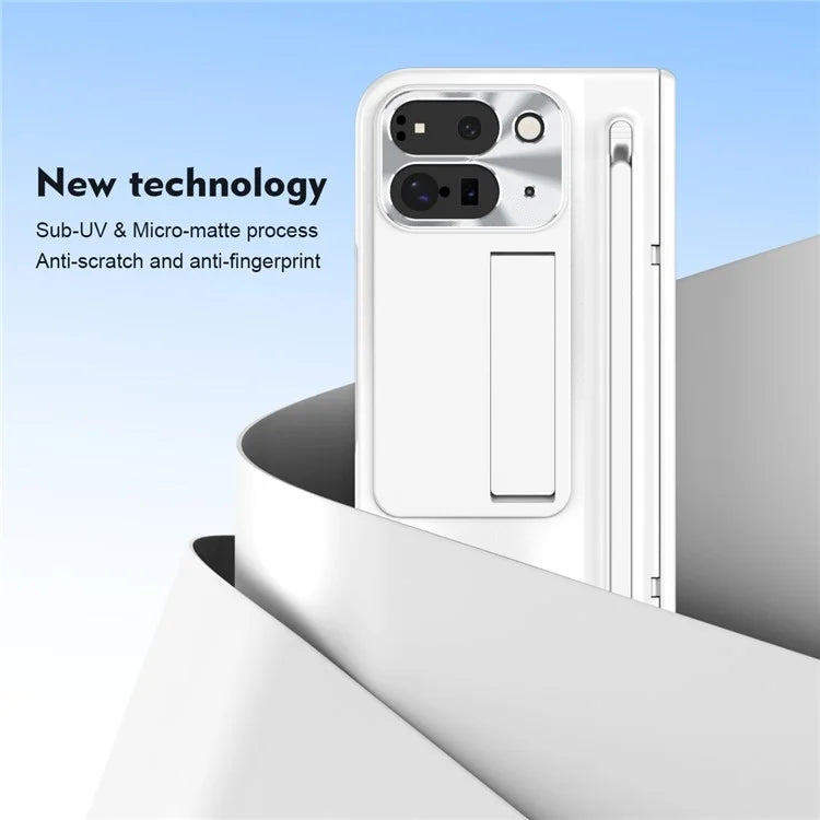 For Google Pixel Fold 2 Case Kickstand Hinge PC Phone Cover with Tempered Glass Film, Stylus
