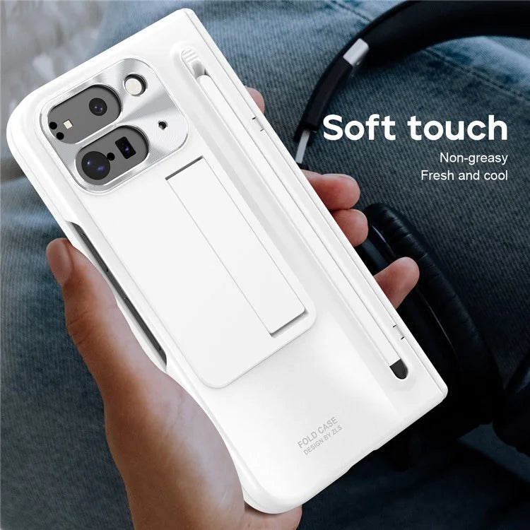 For Google Pixel Fold 2 Case Kickstand Hinge PC Phone Cover with Tempered Glass Film, Stylus