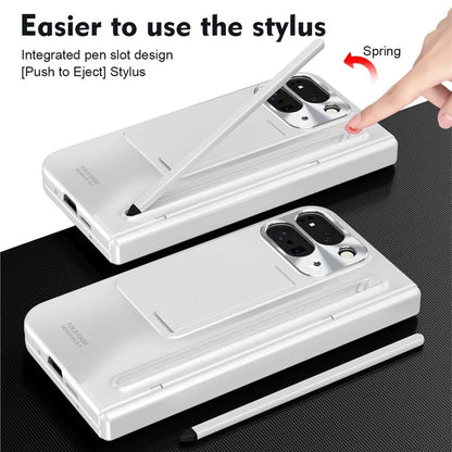 For Google Pixel Fold 2 Case Kickstand Hinge PC Phone Cover with Tempered Glass Film, Stylus