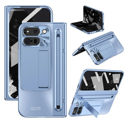 For Google Pixel Fold 2 Case Kickstand Hinge PC Phone Cover with Tempered Glass Film, Stylus