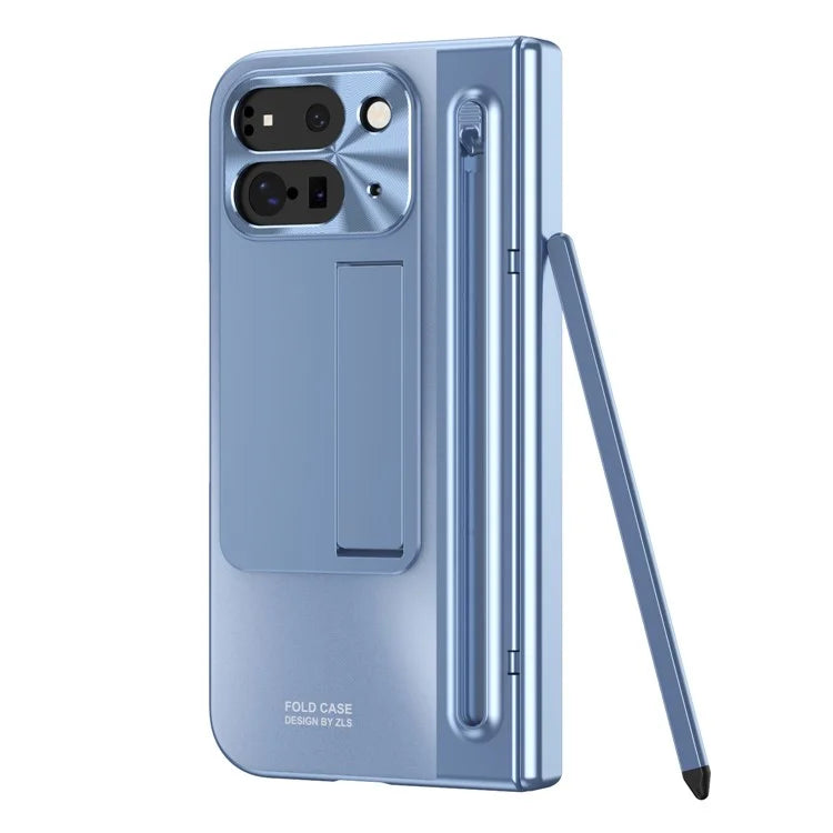 For Google Pixel Fold 2 Case Kickstand Hinge PC Phone Cover with Tempered Glass Film, Stylus