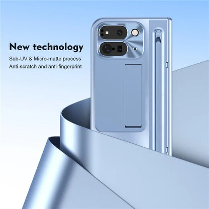 For Google Pixel Fold 2 Case Kickstand Hinge PC Phone Cover with Tempered Glass Film, Stylus