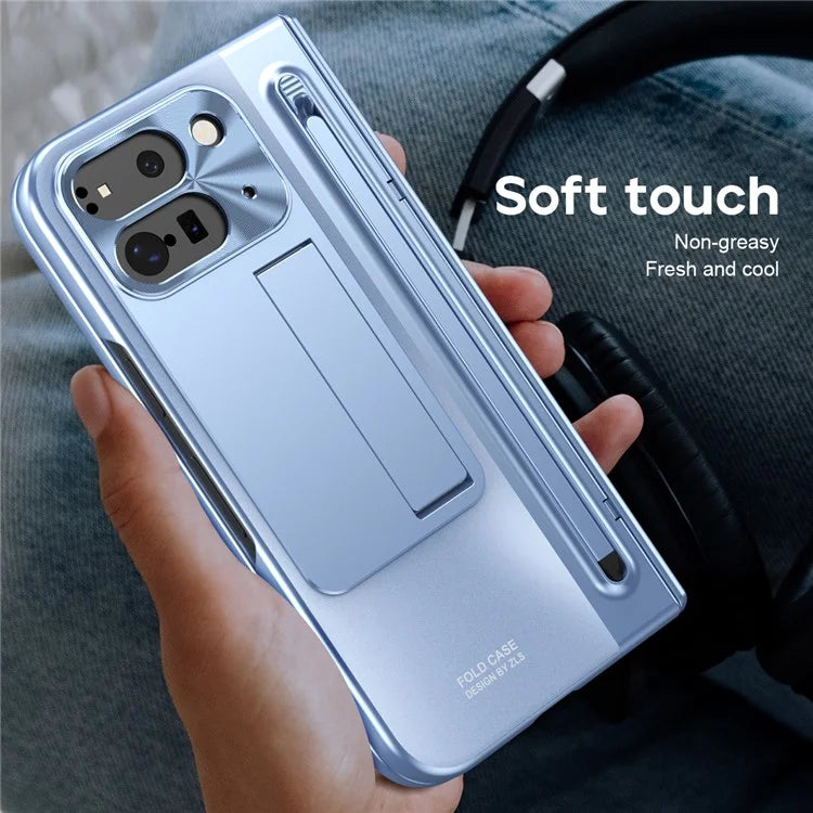 For Google Pixel Fold 2 Case Kickstand Hinge PC Phone Cover with Tempered Glass Film, Stylus