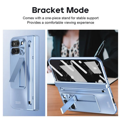 For Google Pixel Fold 2 Case Kickstand Hinge PC Phone Cover with Tempered Glass Film, Stylus
