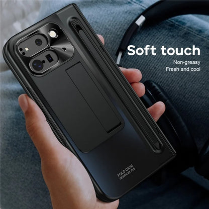 For Google Pixel Fold 2 Case Kickstand Hinge PC Phone Cover with Tempered Glass Film, Stylus