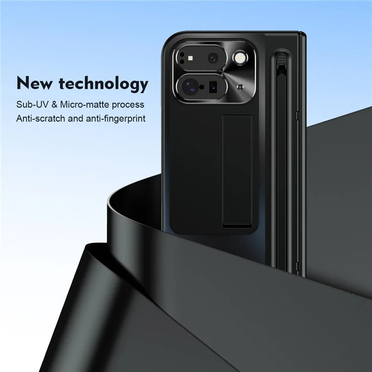 For Google Pixel Fold 2 Case Kickstand Hinge PC Phone Cover with Tempered Glass Film, Stylus