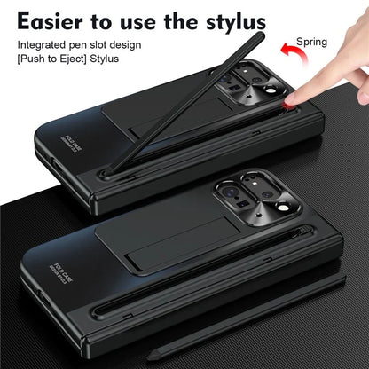 For Google Pixel Fold 2 Case Kickstand Hinge PC Phone Cover with Tempered Glass Film, Stylus