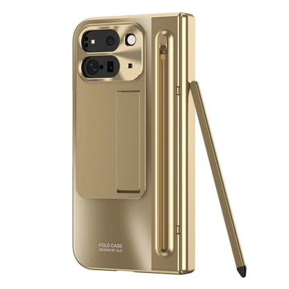 For Google Pixel Fold 2 Case Kickstand Hinge PC Phone Cover with Tempered Glass Film, Stylus