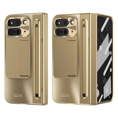 For Google Pixel Fold 2 Case Kickstand Hinge PC Phone Cover with Tempered Glass Film, Stylus