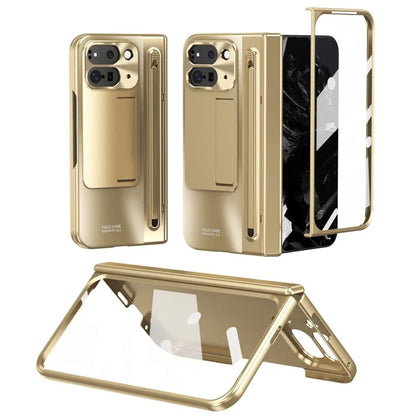 For Google Pixel Fold 2 Case Kickstand Hinge PC Phone Cover with Tempered Glass Film, Stylus