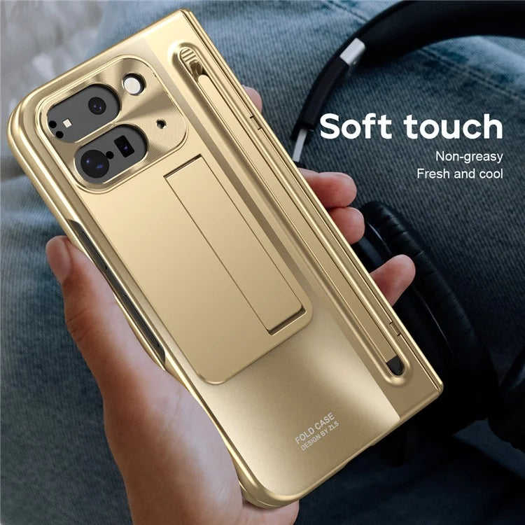 For Google Pixel Fold 2 Case Kickstand Hinge PC Phone Cover with Tempered Glass Film, Stylus
