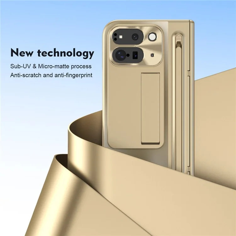 For Google Pixel Fold 2 Case Kickstand Hinge PC Phone Cover with Tempered Glass Film, Stylus