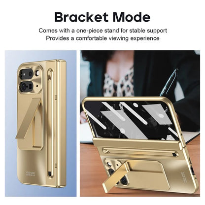 For Google Pixel Fold 2 Case Kickstand Hinge PC Phone Cover with Tempered Glass Film, Stylus