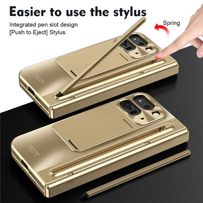For Google Pixel Fold 2 Case Kickstand Hinge PC Phone Cover with Tempered Glass Film, Stylus