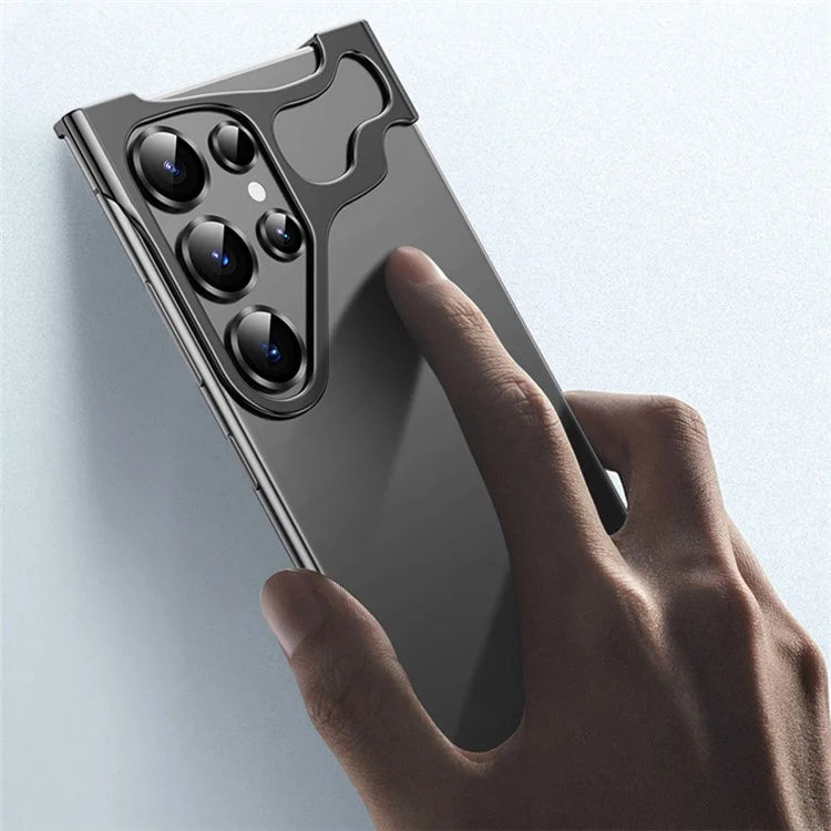 For Samsung Galaxy S24 Ultra Bumper Case Aluminium Alloy Phone Bottom Cover with Tempered Glass Lens Film