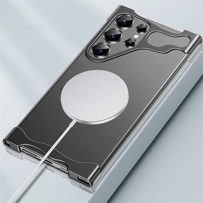 For Samsung Galaxy S24 Ultra Bumper Case Aluminium Alloy Phone Bottom Cover with Tempered Glass Lens Film