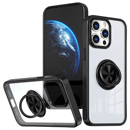 For iPhone 15 Pro Max Clear Case Rotating Kickstand TPU+PC Anti-drop Phone Cover