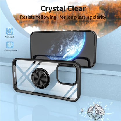 For iPhone 15 Pro Max Clear Case Rotating Kickstand TPU+PC Anti-drop Phone Cover