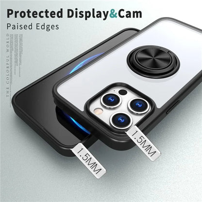 For iPhone 15 Pro Max Clear Case Rotating Kickstand TPU+PC Anti-drop Phone Cover
