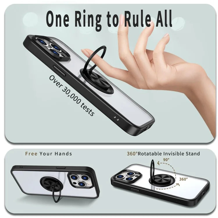 For iPhone 15 Pro Max Clear Case Rotating Kickstand TPU+PC Anti-drop Phone Cover