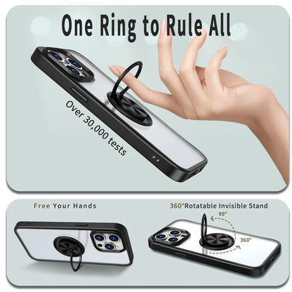 For iPhone 15 Pro Max Clear Case Rotating Kickstand TPU+PC Anti-drop Phone Cover