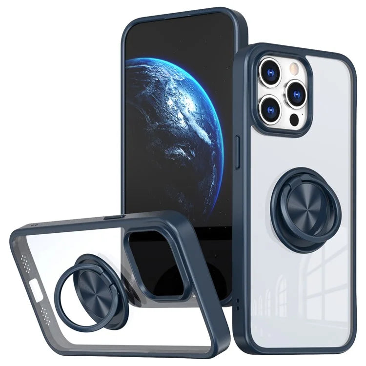 For iPhone 15 Pro Max Clear Case Rotating Kickstand TPU+PC Anti-drop Phone Cover