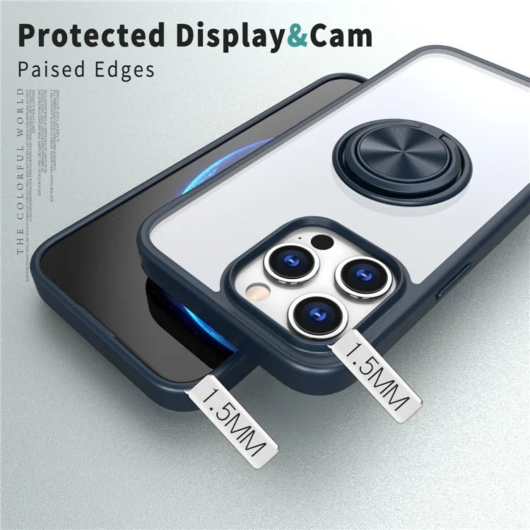 For iPhone 15 Pro Max Clear Case Rotating Kickstand TPU+PC Anti-drop Phone Cover