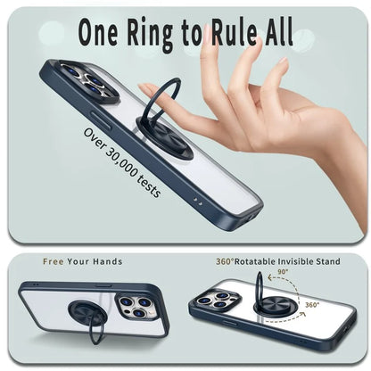 For iPhone 15 Pro Max Clear Case Rotating Kickstand TPU+PC Anti-drop Phone Cover