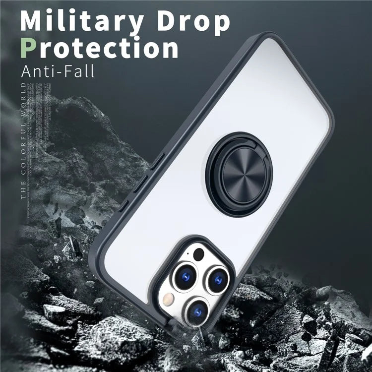 For iPhone 15 Pro Max Clear Case Rotating Kickstand TPU+PC Anti-drop Phone Cover
