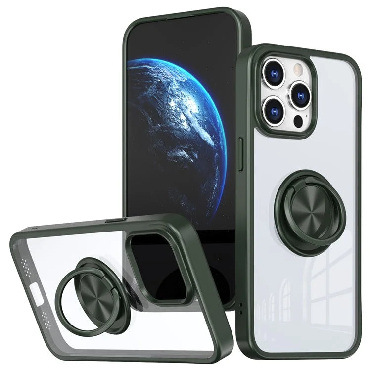 For iPhone 15 Pro Max Clear Case Rotating Kickstand TPU+PC Anti-drop Phone Cover