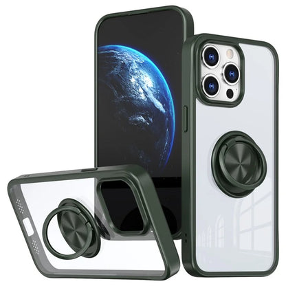 For iPhone 15 Pro Max Clear Case Rotating Kickstand TPU+PC Anti-drop Phone Cover