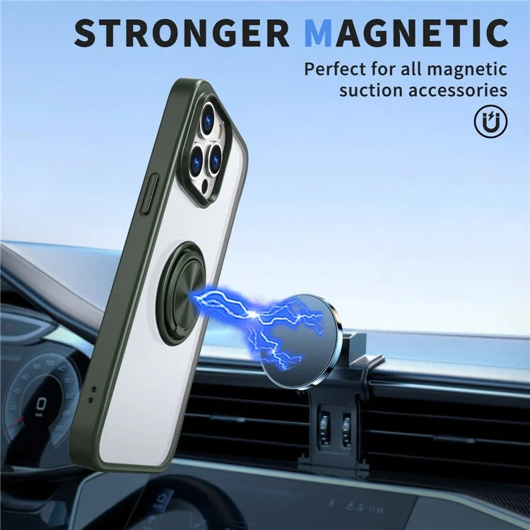 For iPhone 15 Pro Max Clear Case Rotating Kickstand TPU+PC Anti-drop Phone Cover
