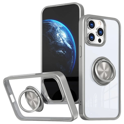 For iPhone 15 Pro Max Clear Case Rotating Kickstand TPU+PC Anti-drop Phone Cover