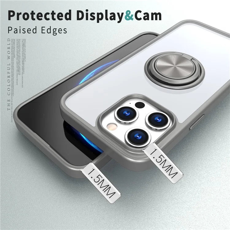 For iPhone 15 Pro Max Clear Case Rotating Kickstand TPU+PC Anti-drop Phone Cover