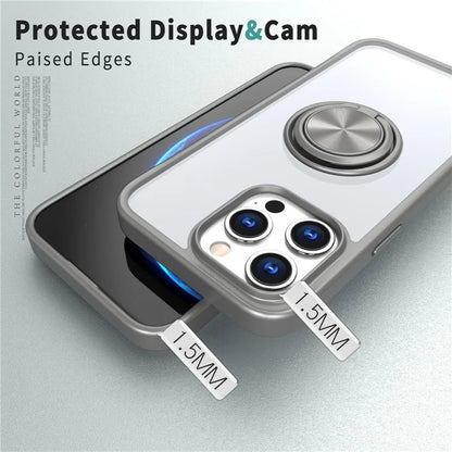 For iPhone 15 Pro Max Clear Case Rotating Kickstand TPU+PC Anti-drop Phone Cover