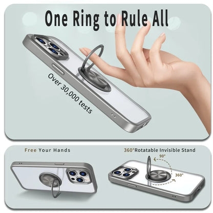 For iPhone 15 Pro Max Clear Case Rotating Kickstand TPU+PC Anti-drop Phone Cover
