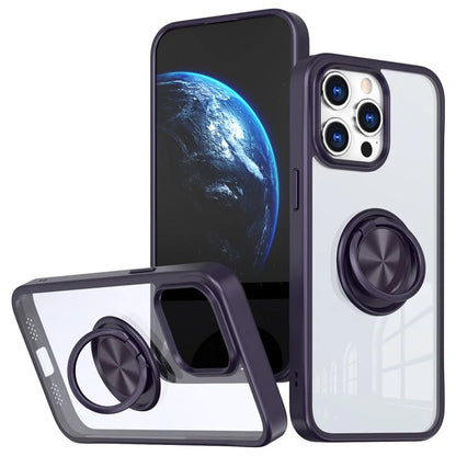 For iPhone 15 Pro Max Clear Case Rotating Kickstand TPU+PC Anti-drop Phone Cover