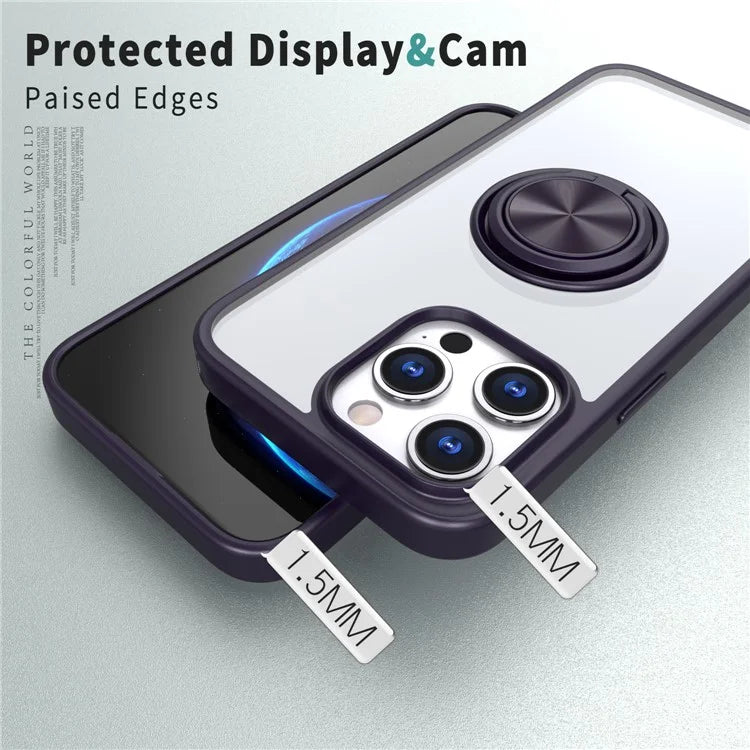 For iPhone 15 Pro Max Clear Case Rotating Kickstand TPU+PC Anti-drop Phone Cover