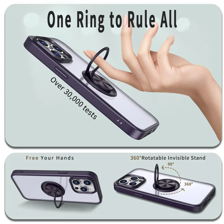 For iPhone 15 Pro Max Clear Case Rotating Kickstand TPU+PC Anti-drop Phone Cover