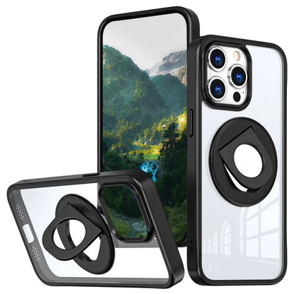 For iPhone 15 Pro Max Case Compatible with MagSafe Ring Kickstand Transparent TPU+PC Phone Cover