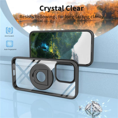 For iPhone 15 Pro Max Case Compatible with MagSafe Ring Kickstand Transparent TPU+PC Phone Cover
