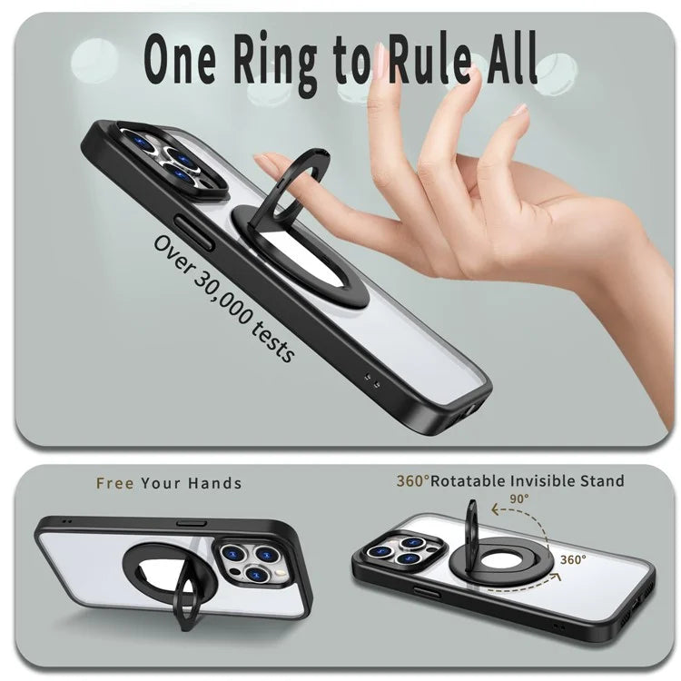 For iPhone 15 Pro Max Case Compatible with MagSafe Ring Kickstand Transparent TPU+PC Phone Cover
